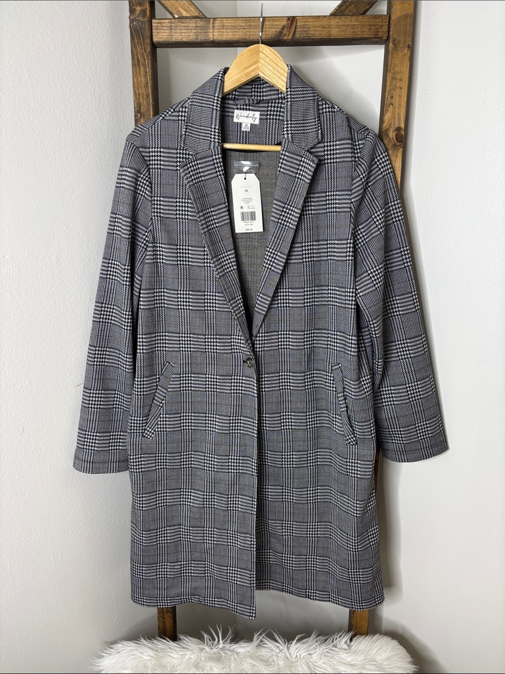 Wonderly Gray Plaid Single-Button Blazer Coat Size M